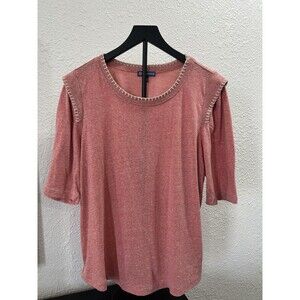 Democracy Women's Short Sleeve Size XL Pink Cream Knit Trim